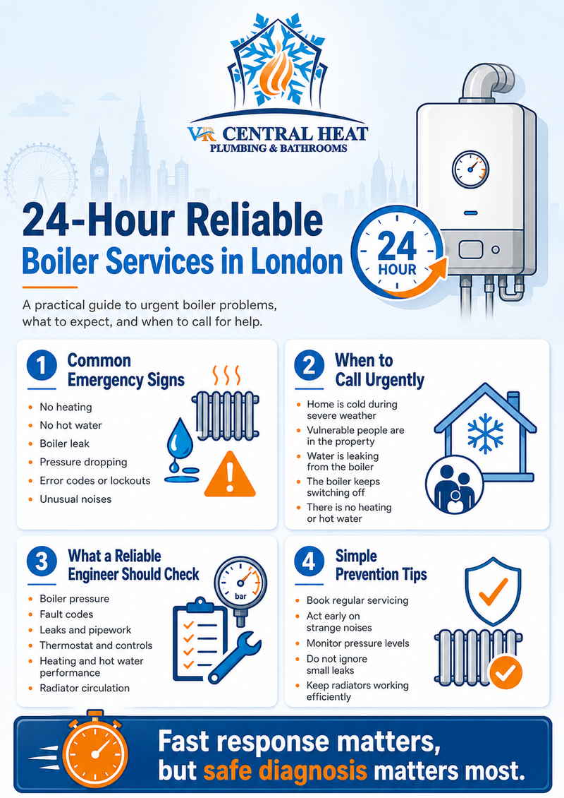24-Hour Reliable Boiler Services in London infographic by VR Central Heat